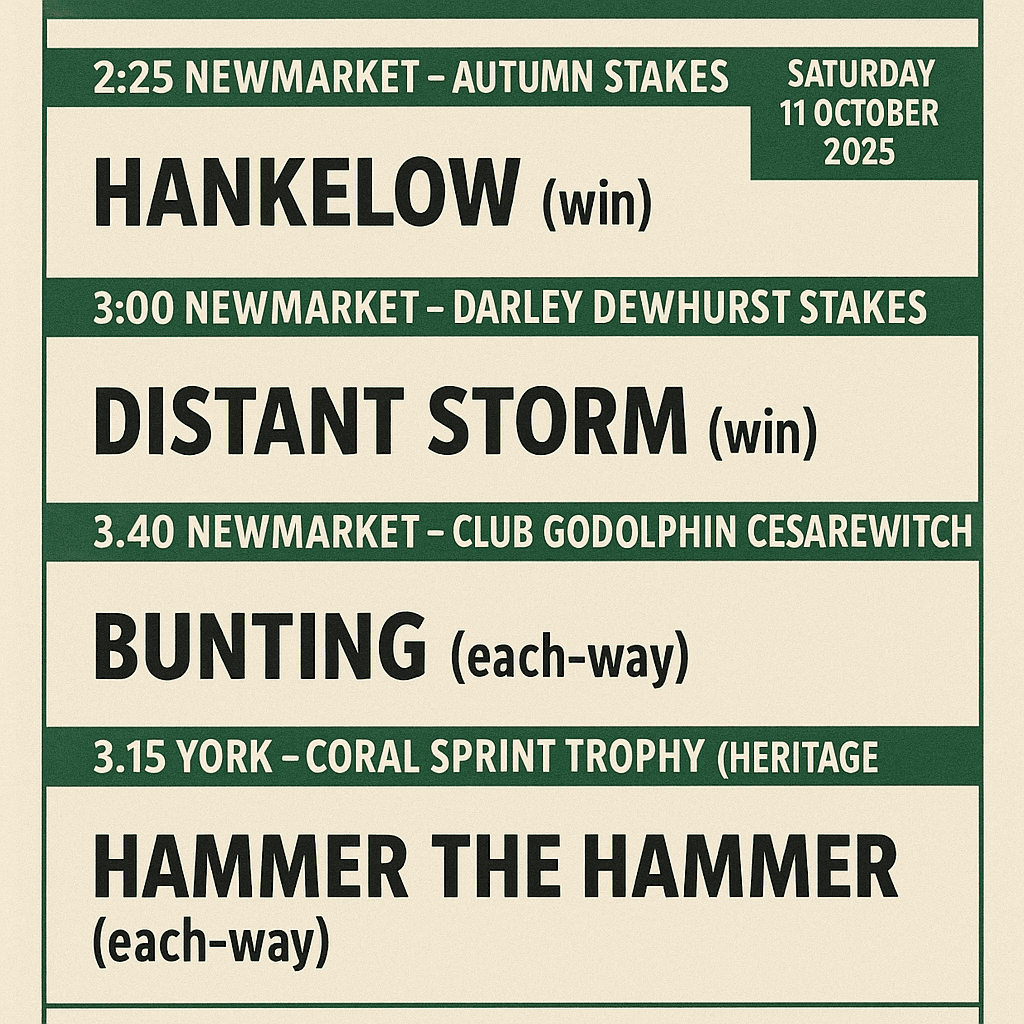 GYTO: Racing Tips - 11th October 2025